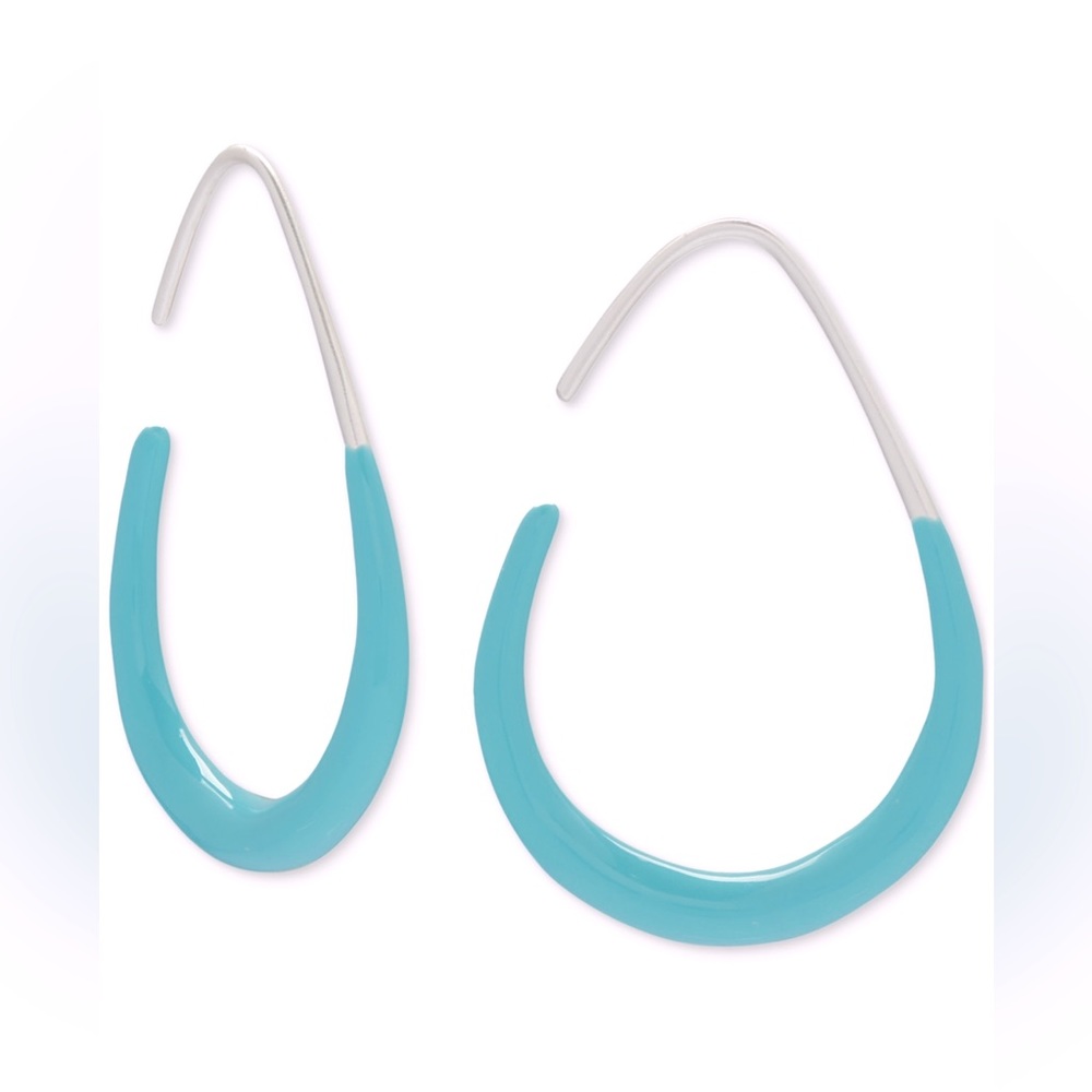Turquoise-colored enamel hoop pierced earrings silver-tone by Lucky Brand.